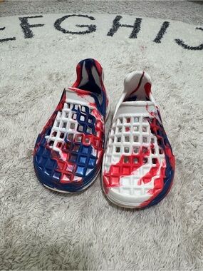 Kids Water Slip-On Shoes in White, Red & Blue